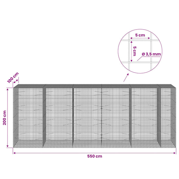 Gabioni, jossa 3,5 mm langat ja 5x5 cm verkko 550x100x200 cm