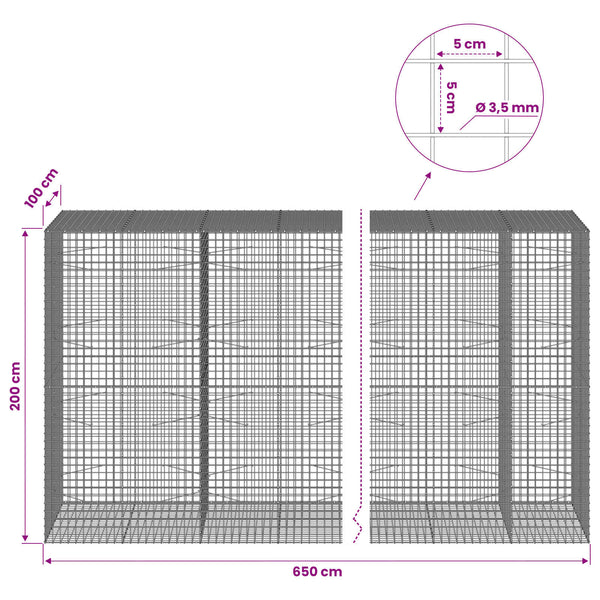 Gabioni, jossa 3,5 mm langat ja 5x5 cm verkko 650x100x200 cm