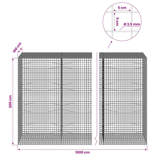 Gabioni, jossa 3,5 mm langat ja 5x5 cm verkko 1000x100x200 cm