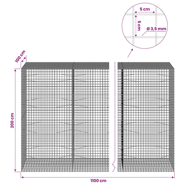 Gabioni, jossa 3,5 mm langat ja 5x5 cm verkko 1100x100x200 cm