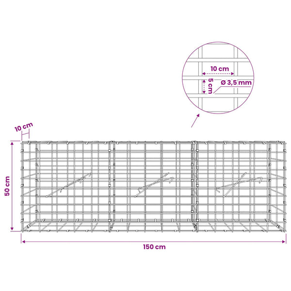 Gabion 3,5 mm Langasta ja 5x10 cm Verkkosta 150x10x50 cm