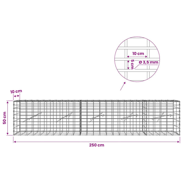 Gabion 3,5 mm Langasta ja 5x10 cm Verkkosta 250x10x50 cm