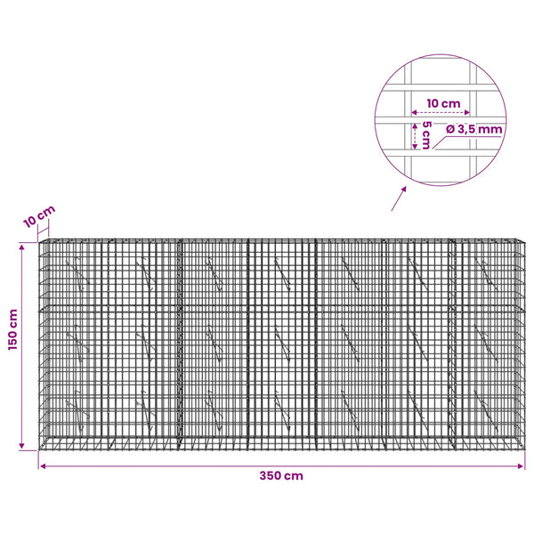 Gabion 3,5 mm Langasta ja 5x10 cm Verkkosta 350x10x150 cm