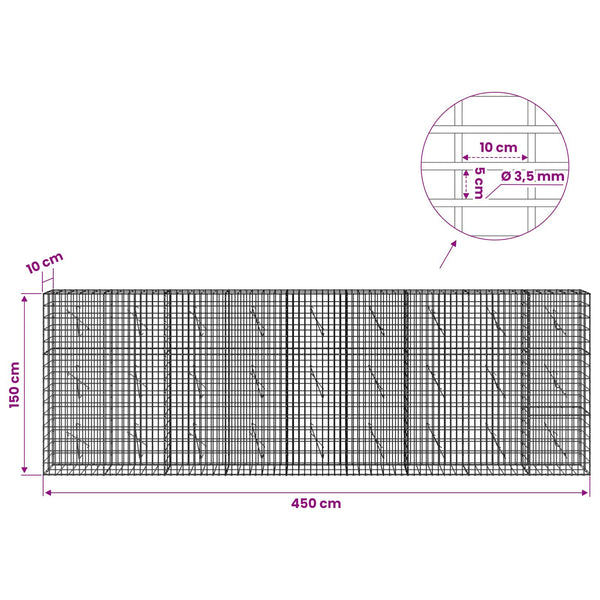 Gabion 3,5 mm Langasta ja 5x10 cm Verkkosta 450x10x150 cm