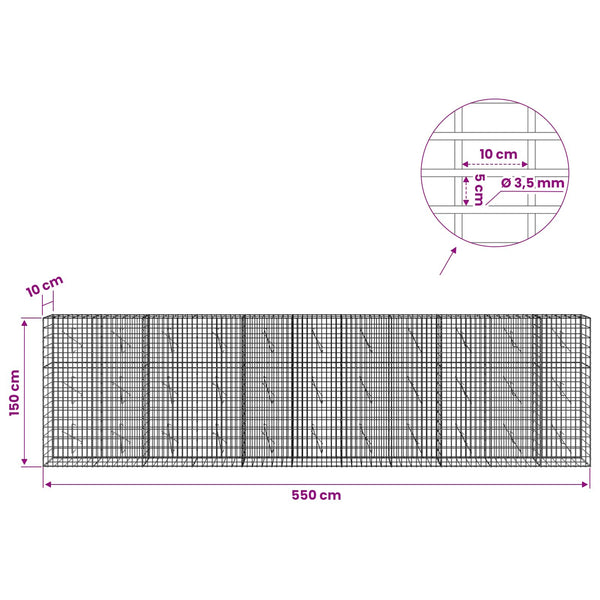 Gabion 3,5 mm Langasta ja 5x10 cm Verkkosta 550x10x150 cm