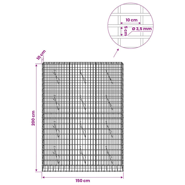 Gabion 3,5 mm Langasta ja 5x10 cm Verkkosta 150x10x200 cm