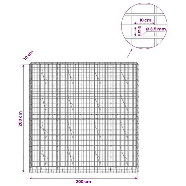 Gabion 3,5 mm Langasta ja 5x10 cm Verkkosta 200x10x200 cm
