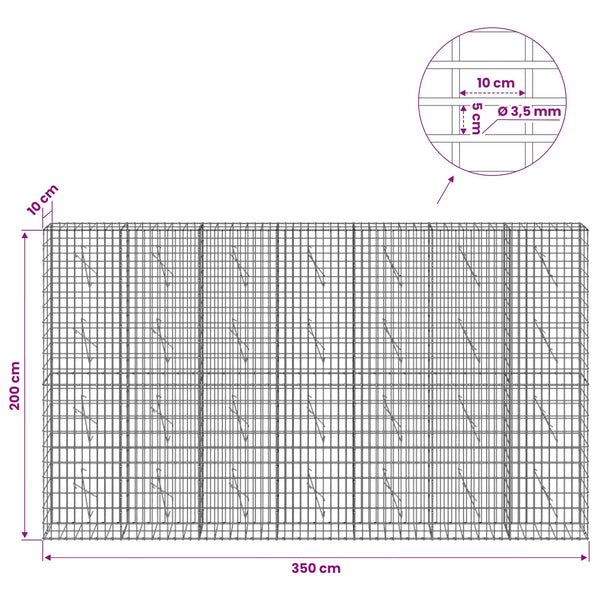Gabion 3,5 mm Langasta ja 5x10 cm Verkkosta 350x10x200 cm