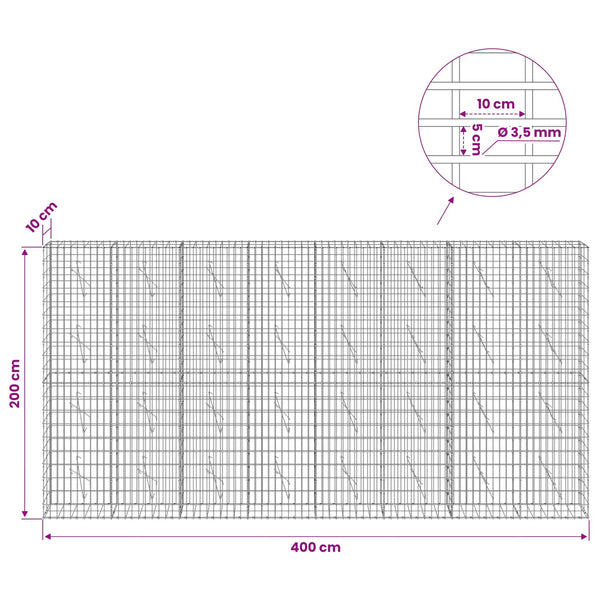 Gabion 3,5 mm Langasta ja 5x10 cm Verkkosta 400x10x200 cm
