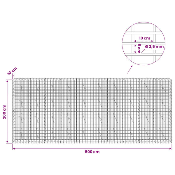 Gabion 3,5 mm Langasta ja 5x10 cm Verkkosta 500x10x200 cm