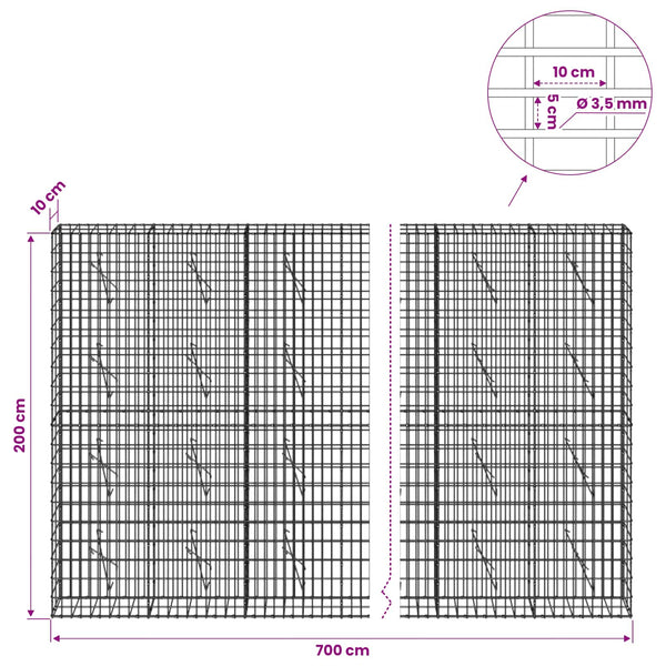 Gabion 3,5 mm Langasta ja 5x10 cm Verkkosta 700x10x200 cm