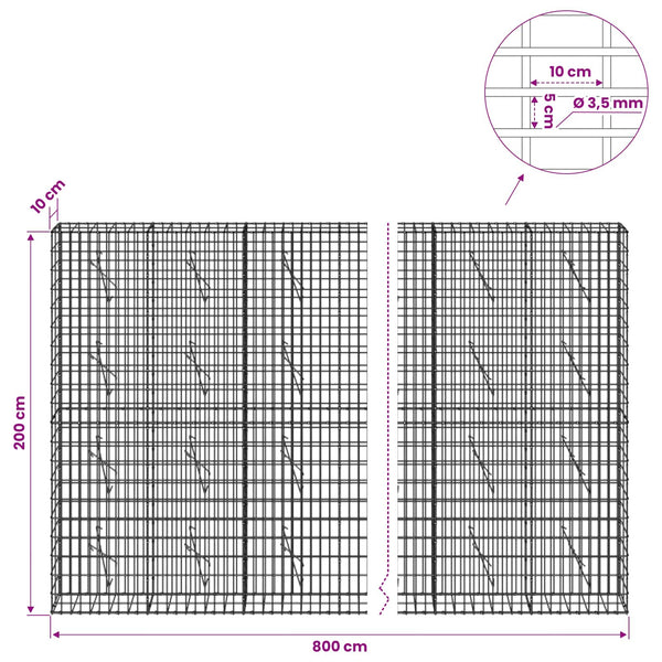 Gabion 3,5 mm Langasta ja 5x10 cm Verkkosta 800x10x200 cm