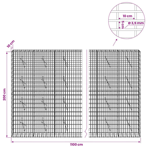 Gabion 3,5 mm Langasta ja 5x10 cm Verkkosta 1100x10x200 cm