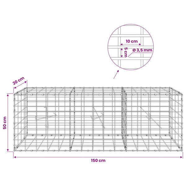 Gabion 3,5 mm Langasta ja 5x10 cm Verkkosta 150x20x50 cm