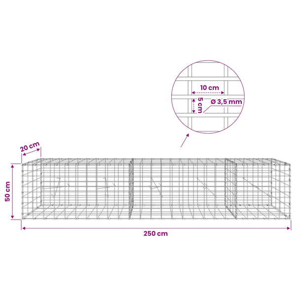 Gabion 3,5 mm Langasta ja 5x10 cm Verkkosta 250x20x50 cm