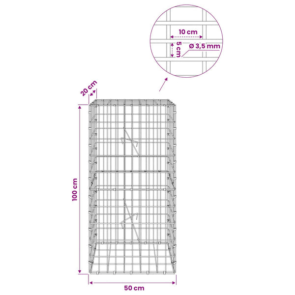 Gabion 3,5 mm Langasta ja 5x10 cm Verkkosta 50x20x100 cm