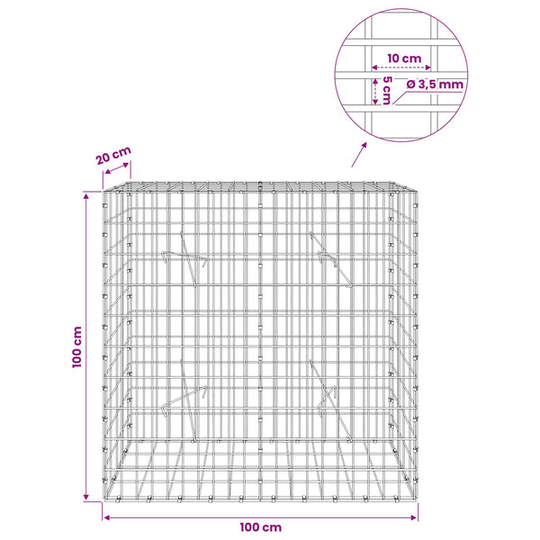 Gabion 3,5 mm Langasta ja 5x10 cm Verkkosta 100x20x100 cm