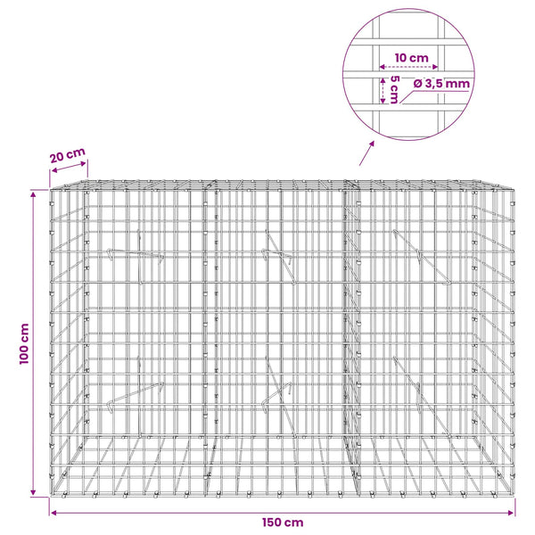 Gabion 3,5 mm Langasta ja 5x10 cm Verkkosta 150x20x100 cm