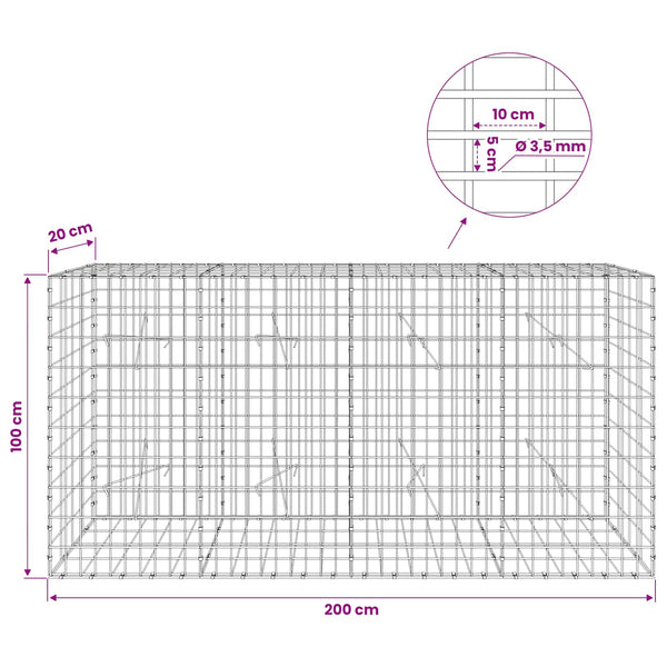Gabion 3,5 mm Langasta ja 5x10 cm Verkkosta 200x20x100 cm