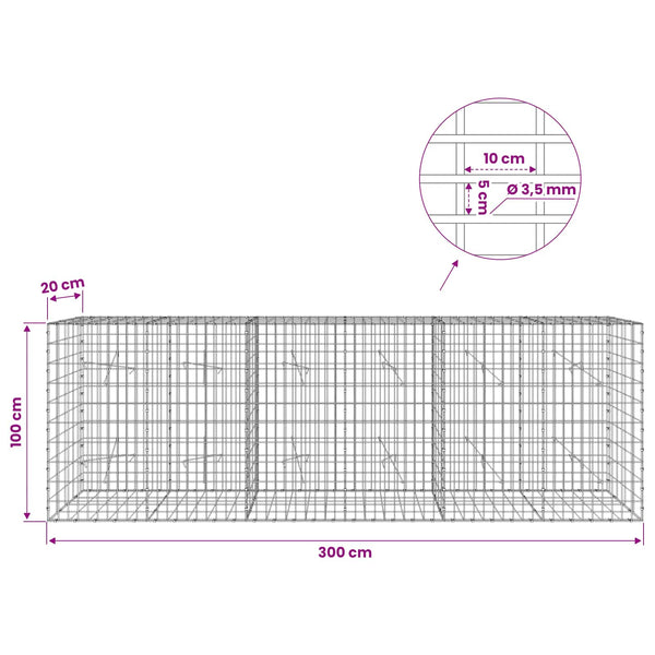 Gabion 3,5 mm Langasta ja 5x10 cm Verkkosta 300x20x100 cm