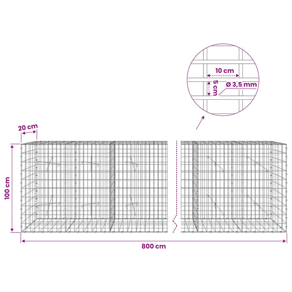 Gabion 3,5 mm Langasta ja 5x10 cm Verkkosta 800x20x100 cm