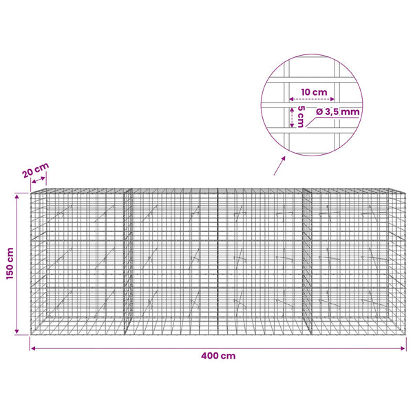 Gabion 3,5 mm Langasta ja 5x10 cm Verkkosta 400x20x150 cm