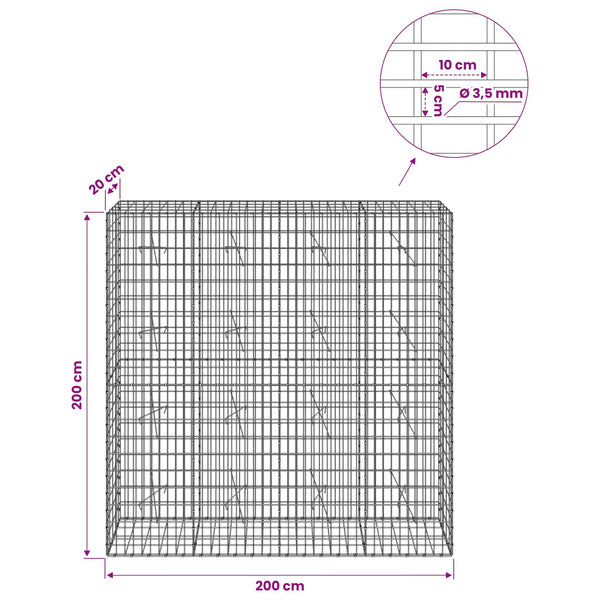 Gabion 3,5 mm Langasta ja 5x10 cm Verkkosta 200x20x200 cm