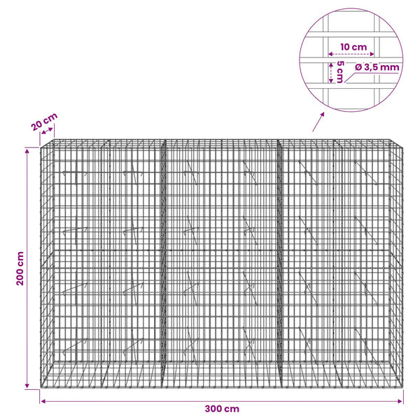 Gabion 3,5 mm Langasta ja 5x10 cm Verkkosta 300x20x200 cm