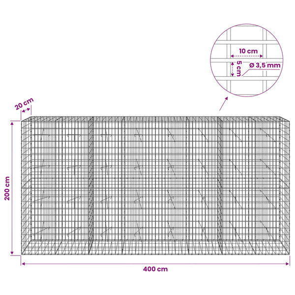 Gabion 3,5 mm Langasta ja 5x10 cm Verkkosta 400x20x200 cm