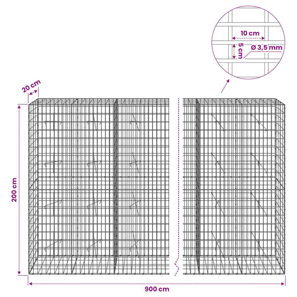 Gabion 3,5 mm Langasta ja 5x10 cm Verkkosta 900x20x200 cm