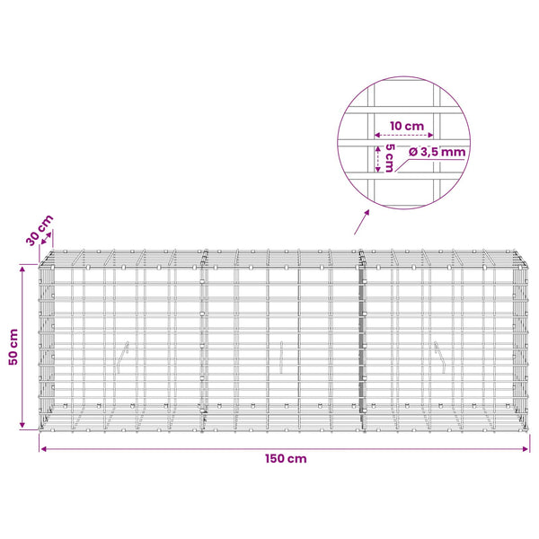 Gabion 3,5 mm Langasta ja 5x10 cm Verkkosta 150x30x50 cm