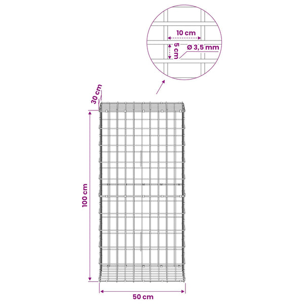 Gabion 3,5 mm Langasta ja 5x10 cm Verkkosta 50x30x100 cm