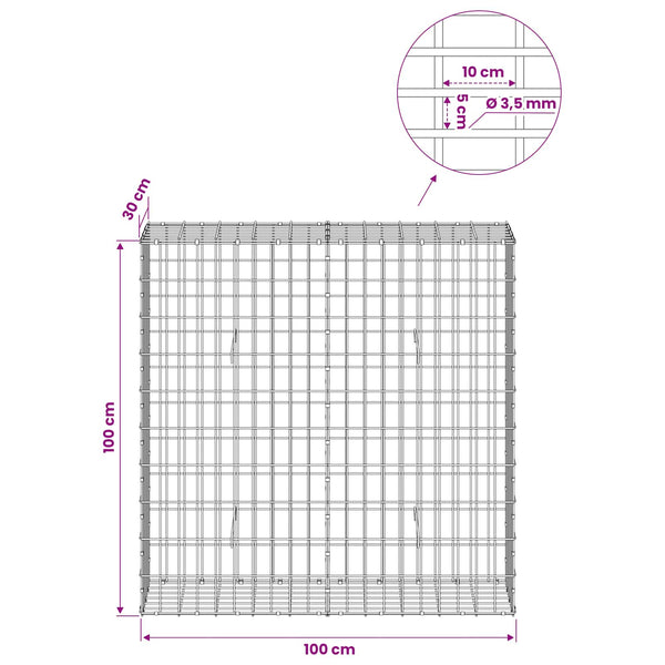 Gabion 3,5 mm Langasta ja 5x10 cm Verkkosta 100x30x100 cm