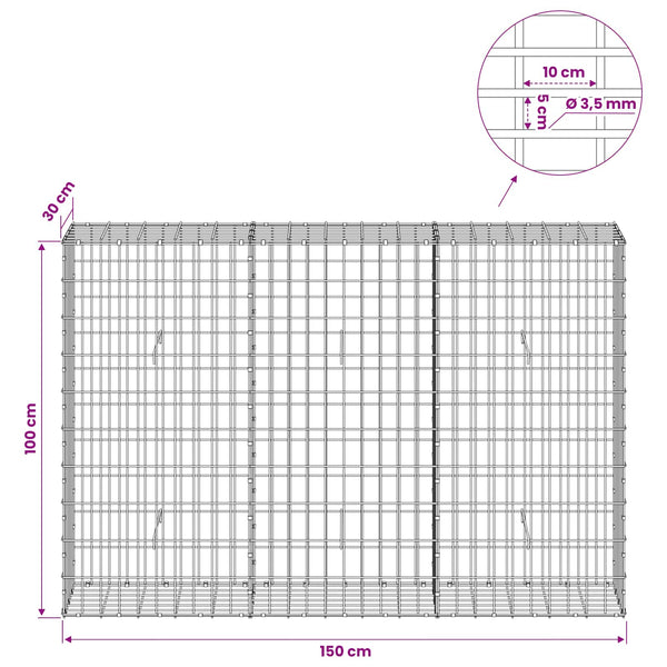 Gabion 3,5 mm Langasta ja 5x10 cm Verkkosta 150x30x100 cm