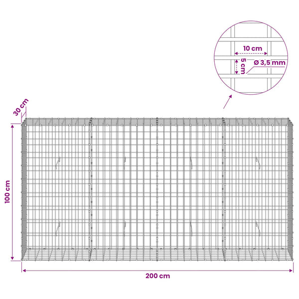 Gabion 3,5 mm Langasta ja 5x10 cm Verkkosta 200x30x100 cm