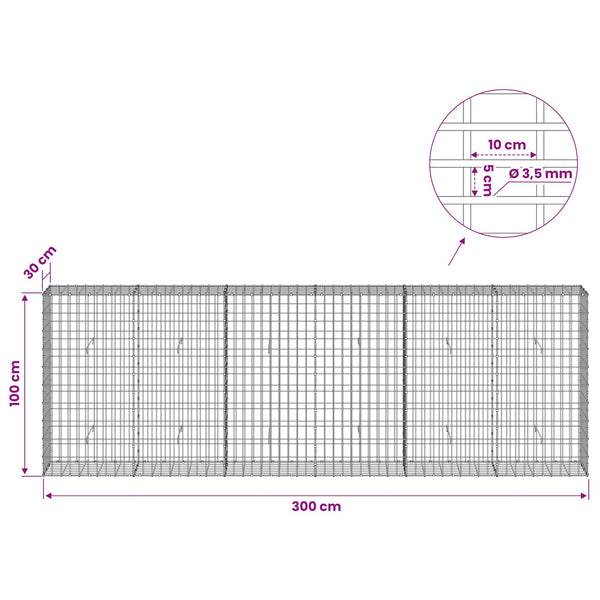 Gabion 3,5 mm Langasta ja 5x10 cm Verkkosta 300x30x100 cm
