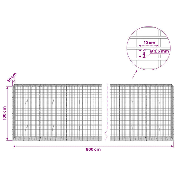Gabion 3,5 mm Langasta ja 5x10 cm Verkkosta 800x30x100 cm