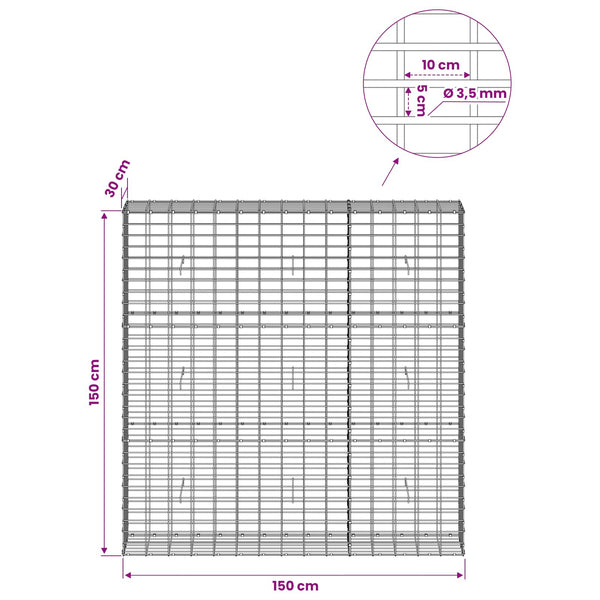 Gabion 3,5 mm Langasta ja 5x10 cm Verkkosta 150x30x150 cm