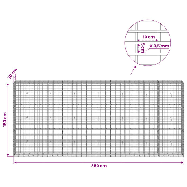 Gabion 3,5 mm Langasta ja 5x10 cm Verkkosta 350x30x150 cm