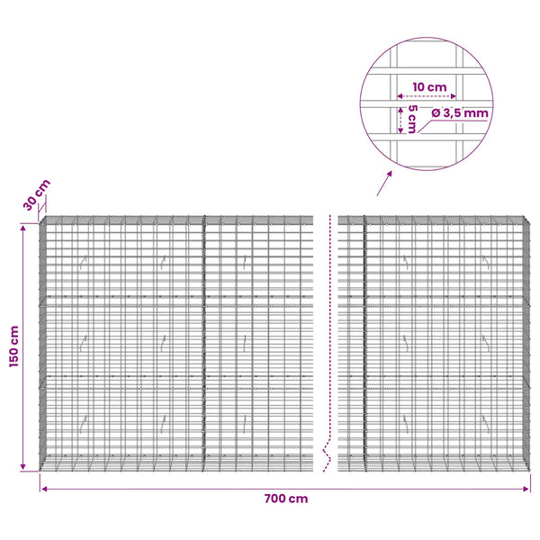 Gabion 3,5 mm Langasta ja 5x10 cm Verkkosta 700x30x150 cm