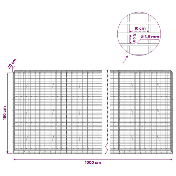 Gabion 3,5 mm Langasta ja 5x10 cm Verkkosta 1000x30x150 cm