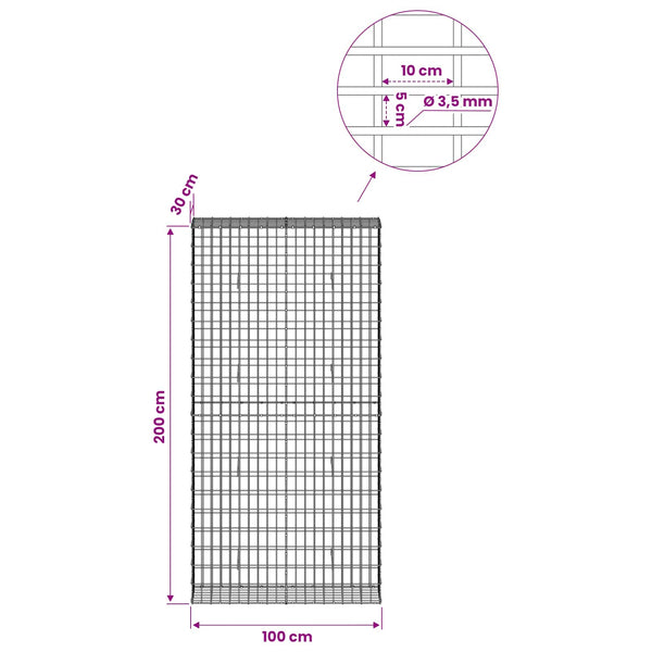 Gabion 3,5 mm Langasta ja 5x10 cm Verkkosta 100x30x200 cm