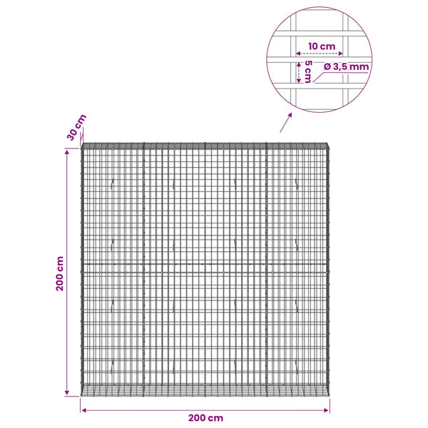 Gabion 3,5 mm Langasta ja 5x10 cm Verkkosta 200x30x200 cm
