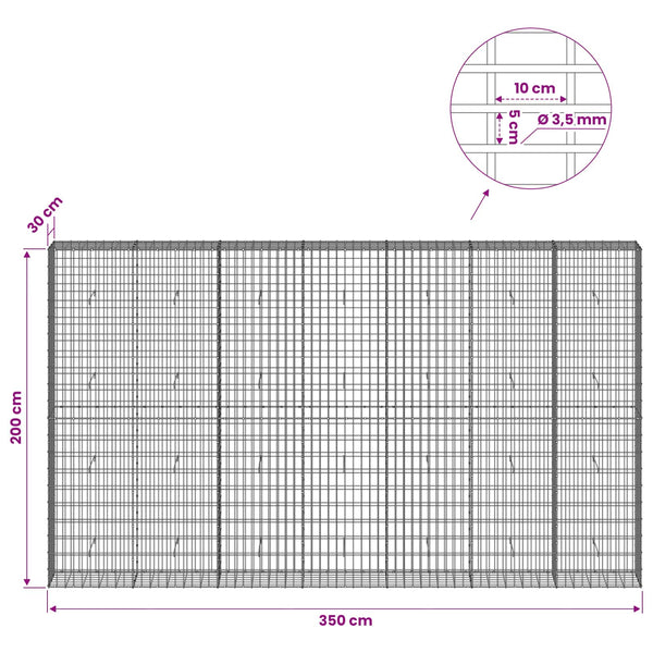 Gabion 3,5 mm Langasta ja 5x10 cm Verkkosta 350x30x200 cm