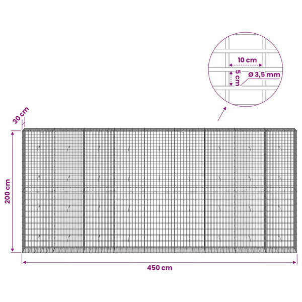 Gabion 3,5 mm Langasta ja 5x10 cm Verkkosta 450x30x200 cm
