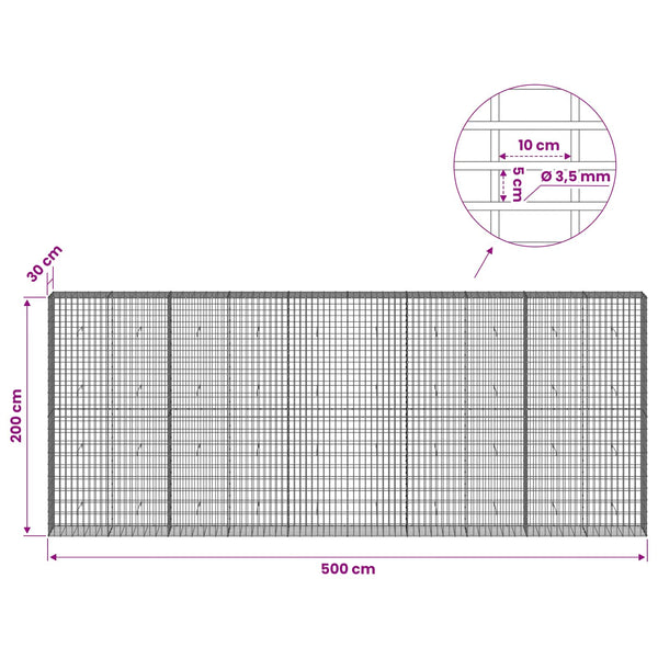 Gabion 3,5 mm Langasta ja 5x10 cm Verkkosta 500x30x200 cm