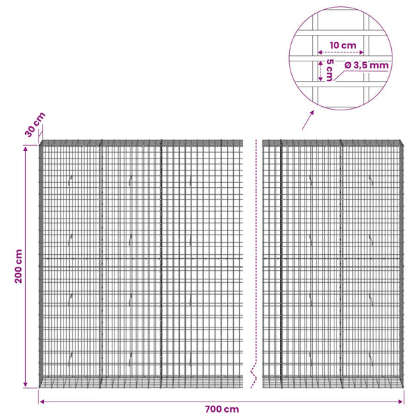 Gabion 3,5 mm Langasta ja 5x10 cm Verkkosta 700x30x200 cm