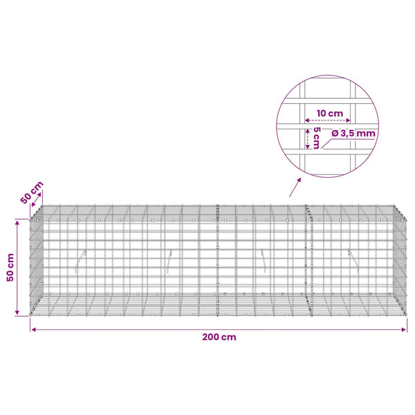 Gabion 3,5 mm Langasta ja 5x10 cm Verkkosta 200x50x50 cm