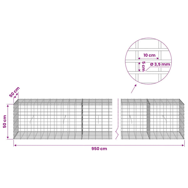 Gabion 3,5 mm Langasta ja 5x10 cm Verkkosta 950x50x50 cm
