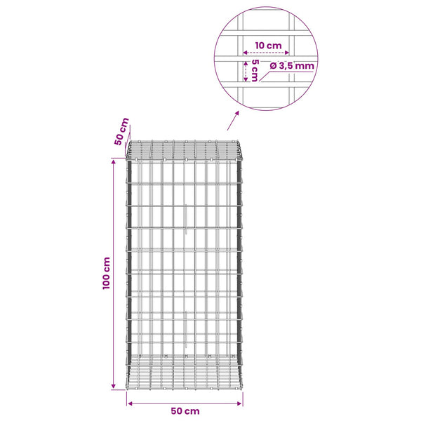 Gabion 3,5 mm Langasta ja 5x10 cm Verkkosta 50x50x100 cm